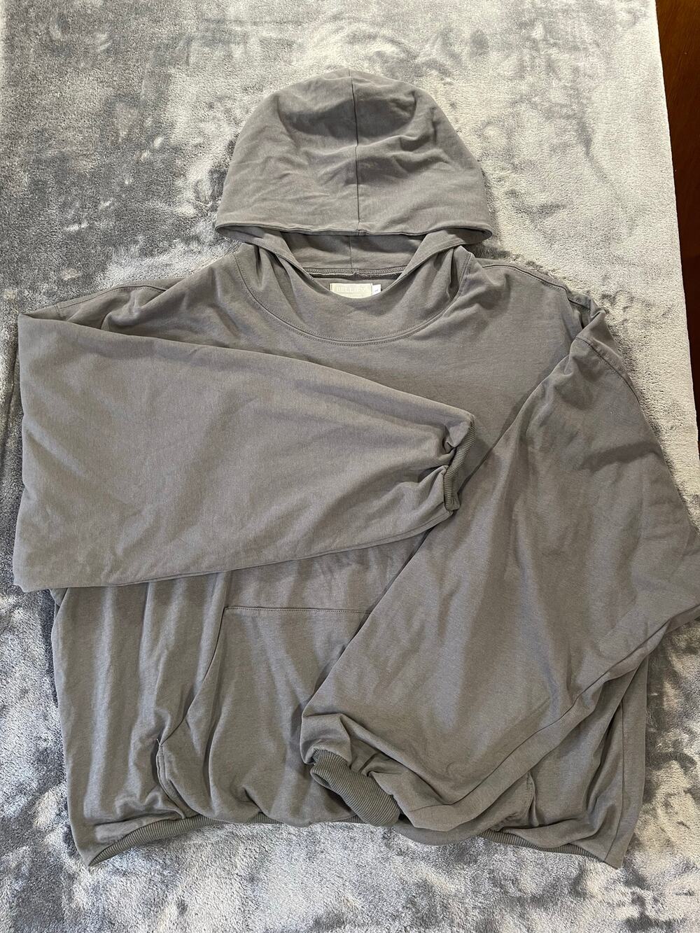 Bellify Hooded Shirt Womens Large Heavyweight Grey Cropped Oversized 2lb Top
